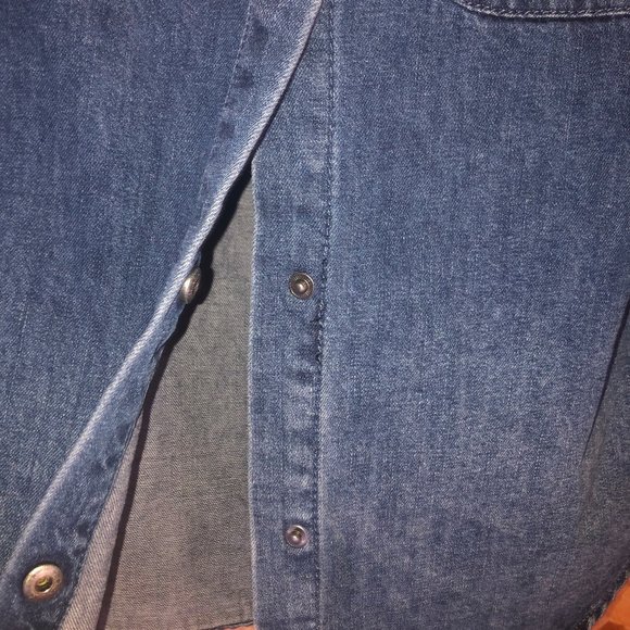 RVCA Denim Snap Button Faded Distressed Workwear Shirt XS - Picture 5 of 13